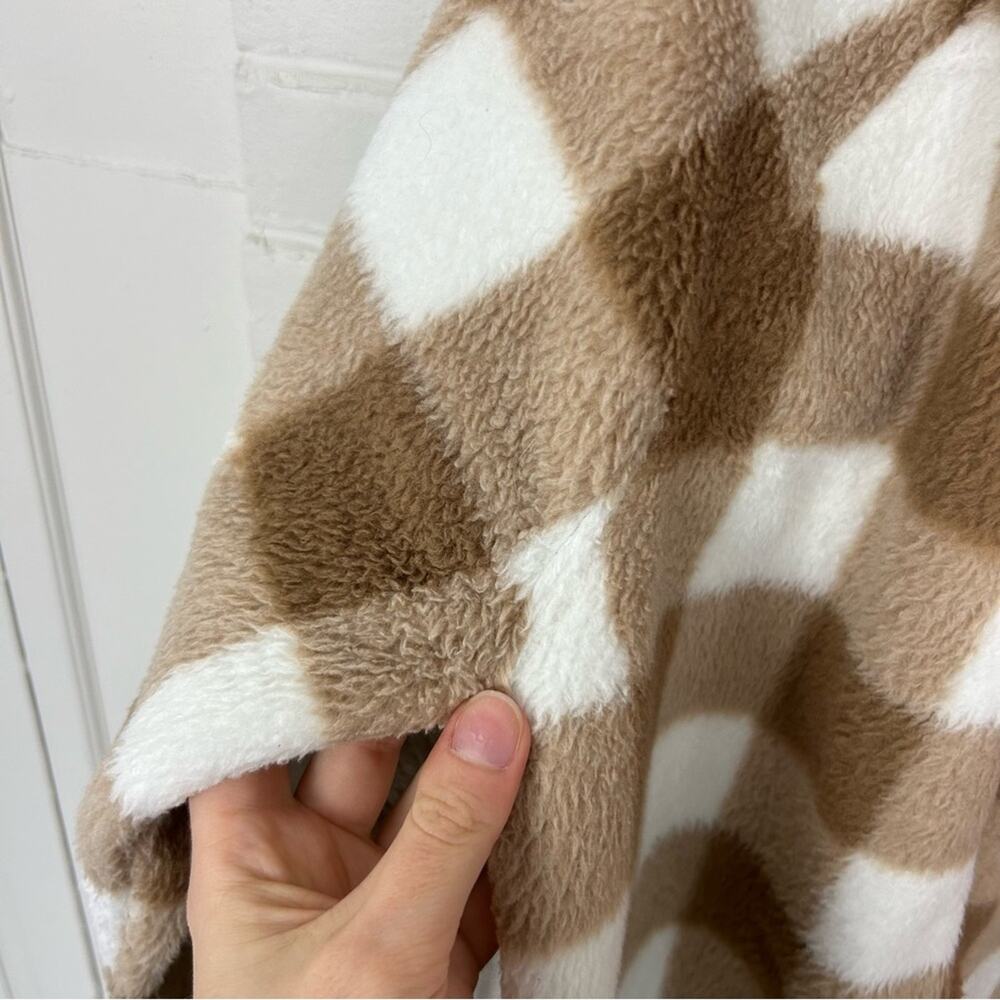 J.Crew Tan & White Check Plaid Fleece Zip Up Jacket Size M - Picture 11 of 13